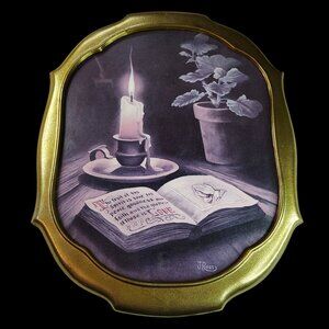 Vintage J Ross Inspirational Candle Prayer Bible Print 13x16 Gold Frame Christia